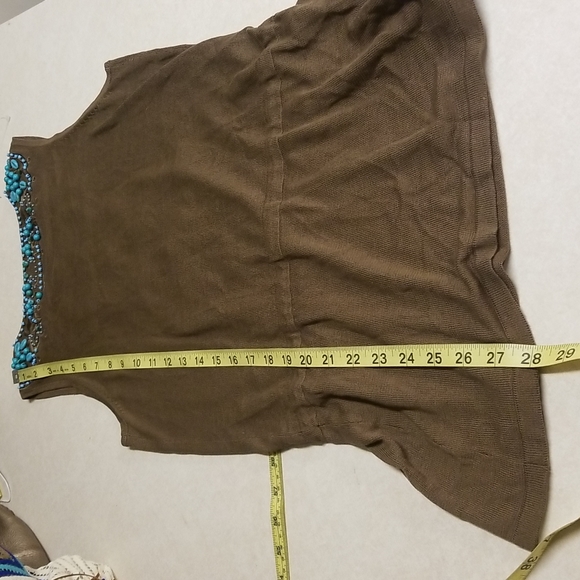 VOTRE NOM JEANS silk TOP embellished with turquoise stones  size medium - Picture 9 of 9
